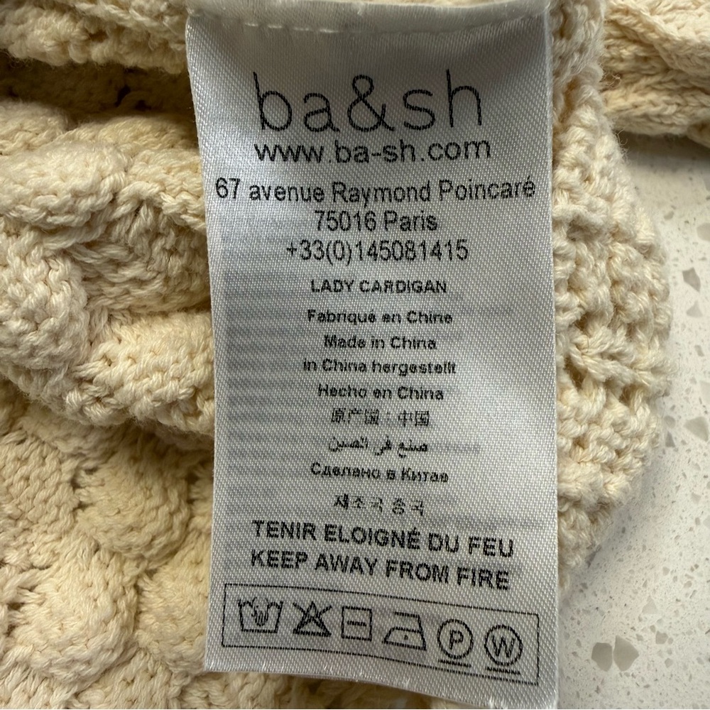 ba&sh Jump Cardigan Cropped Crochet Scalloped Cream Size 3 Womens US 8 Parisian - Picture 14 of 15